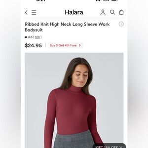 NEW HALARA Small Maroon Long Sleeve Ribbed bodysuit - MSRP $25